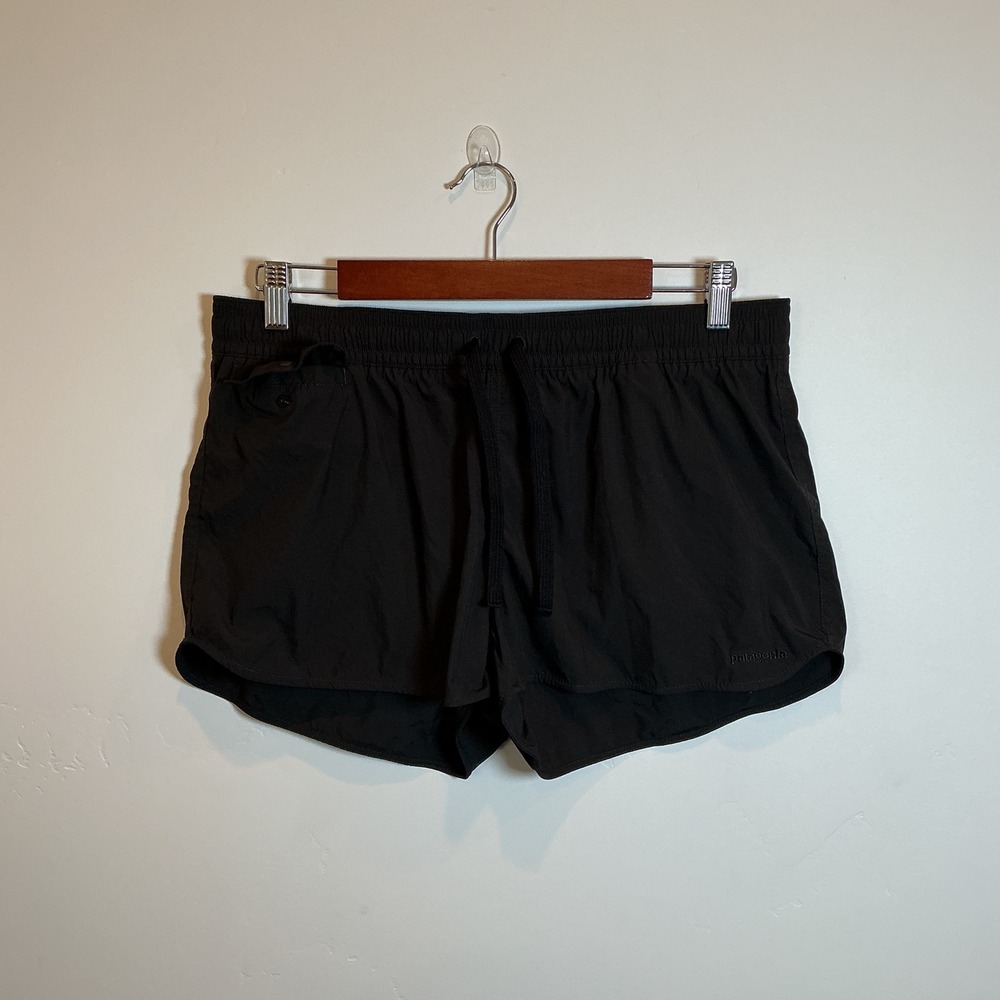 Patagonia Baggies Shorts Black Nylon Elastic Waist Hiking Water Size 12 Womens